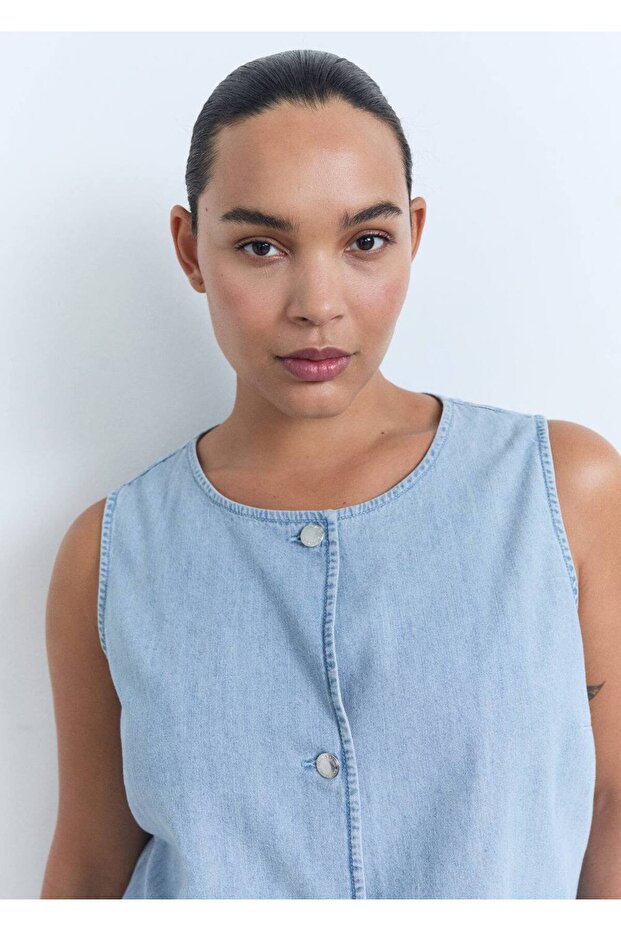 Düğmeli denim yelek - 8