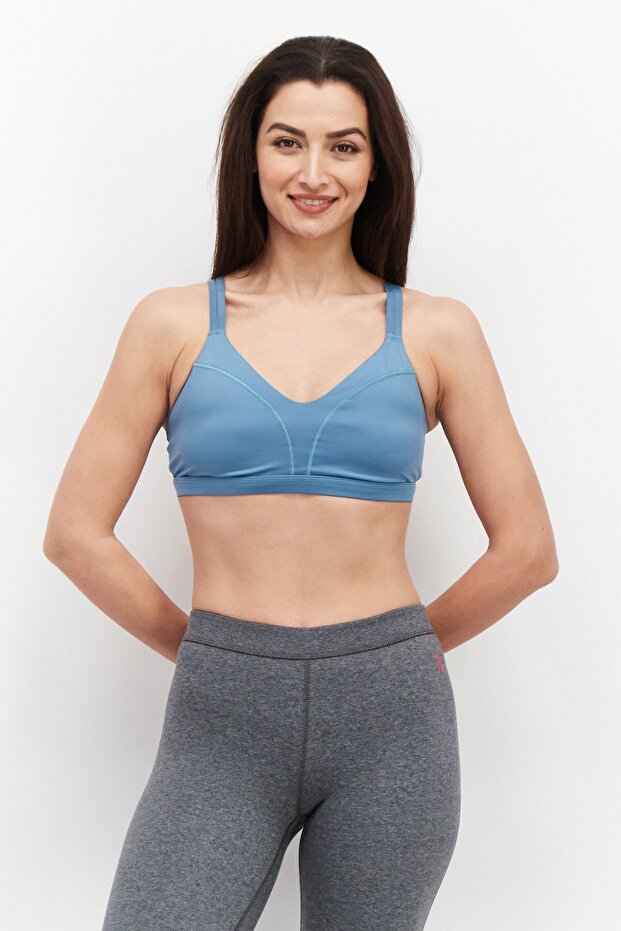 Women Padded Sports Bra, Teal Blue