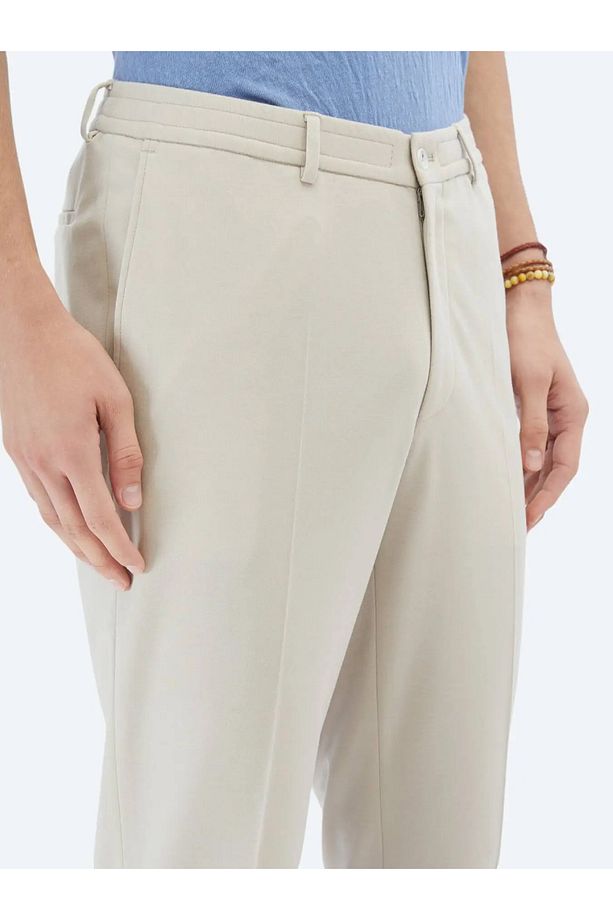 Bej Düz Modern Fit %100 Pamuk Torba Cep Kruvaze Yaka Örme Takım Elbise - 8