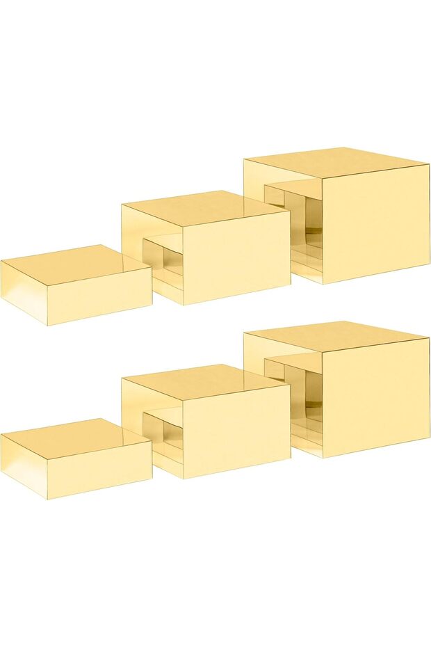 Red Co. Set of 3 Glossy Gold Acrylic Cube Display Nesting Risers with Hollow Bottoms - 2 Pack - 3