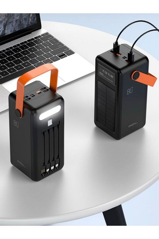 80000mAh 4USB Dahili Mikro Type-c Lightining Kablolu Kamp Işıklı Solar Güneş Enerjili Powerbank - 2