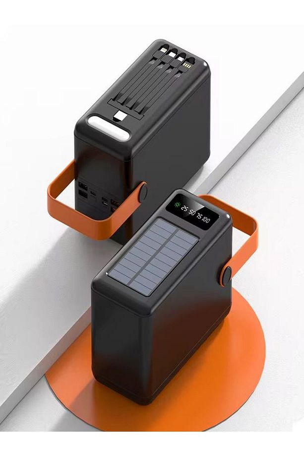 80000mAh 4USB Dahili Mikro Type-c Lightining Kablolu Kamp Işıklı Solar Güneş Enerjili Powerbank - 1