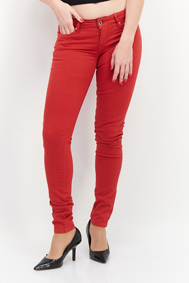 Women Skinny Fit Solid Chino Jeans, Red
