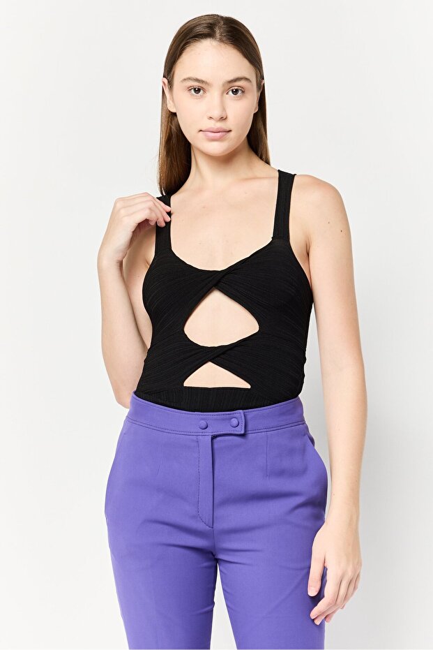 Women Rib Sleeveless Bodysuit, Black