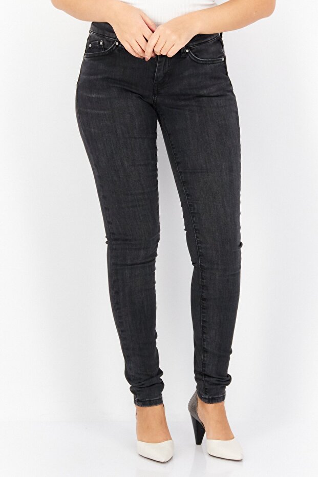 Women Skinny Fit Washed Denim Jeans, Black
