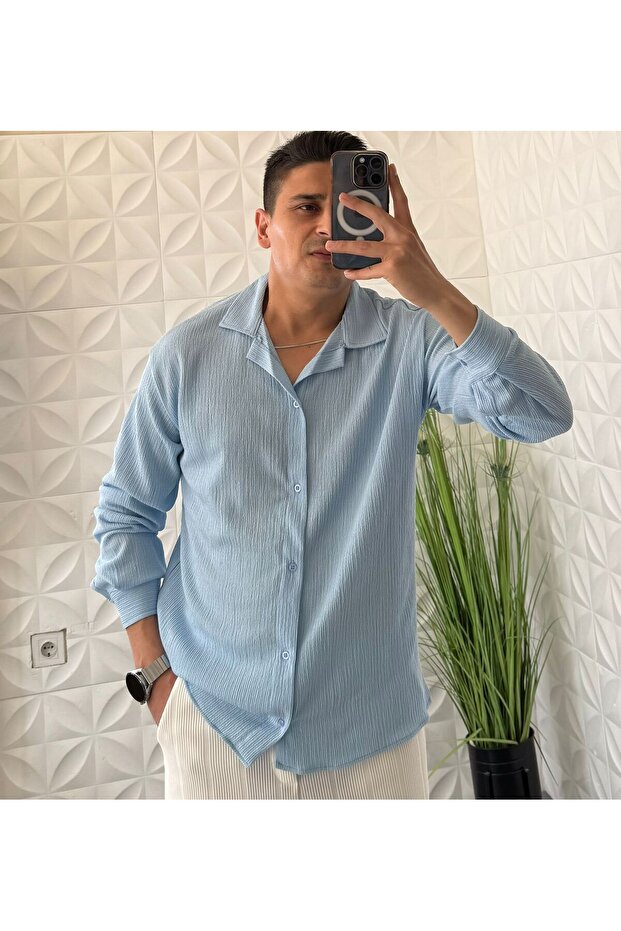 قميص رجالي صيفي من قماش الكرينكل ليكرا