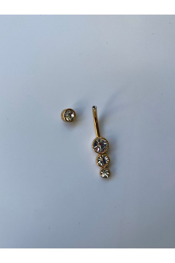 Çelik Göbek Piercing 3 Taşlı Parlak Modelde - 5