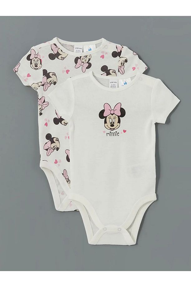 LCW baby Ekru Minnie Mouse Baskılı Kız Bebek Çıtçıtlı Bodysuit 2'li - 1