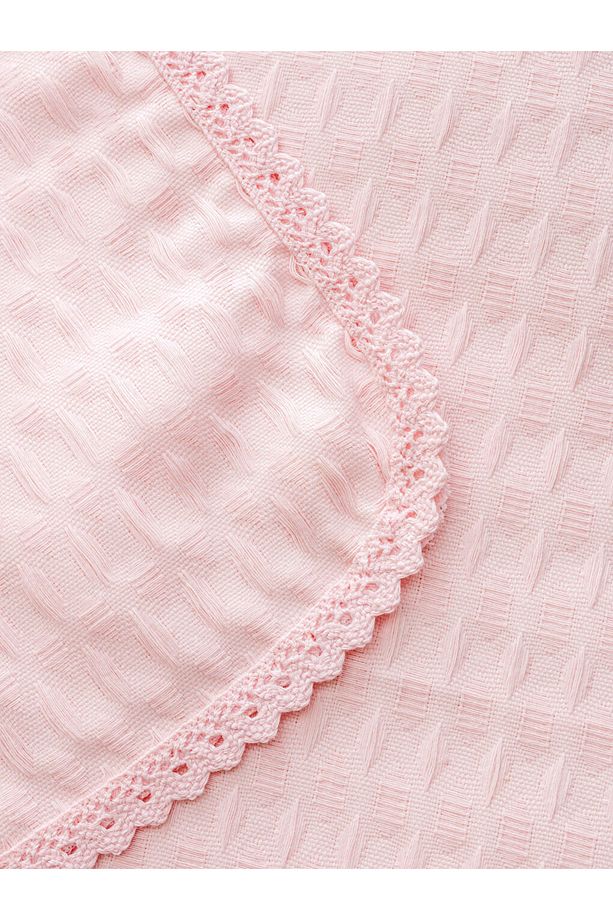 Pembe Dantel Detaylı Çift Kişilik Pike Seti - 4
