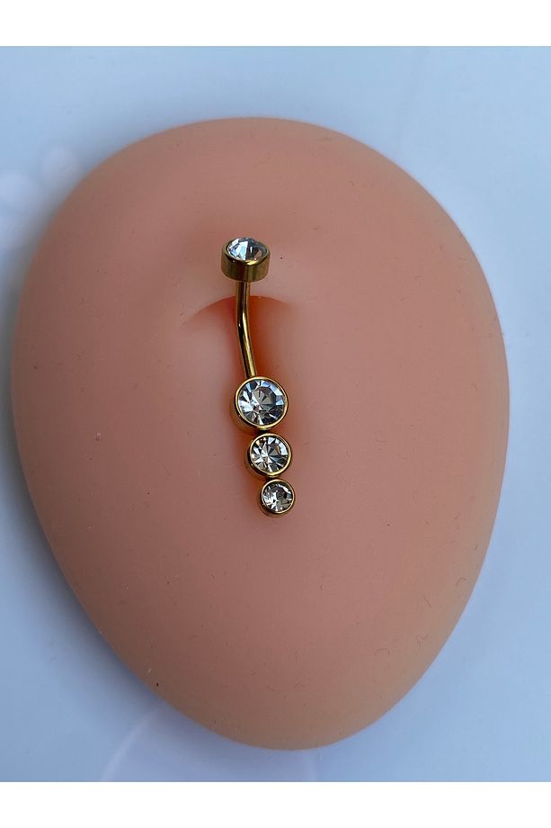 Çelik Göbek Piercing 3 Taşlı Parlak Modelde - 2