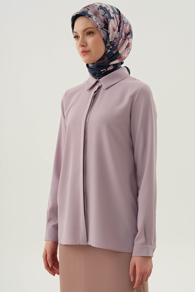 Basic Gizli Patlı Gömlek - Lila - 4