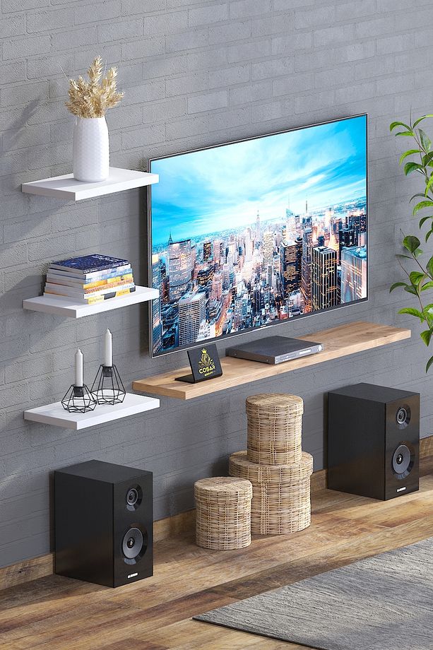 4lü Iskandinav Tarzı Bohem Uçan Duvar Rafı Tv Rafı Salon Dekorasyonu 4'lü - 1
