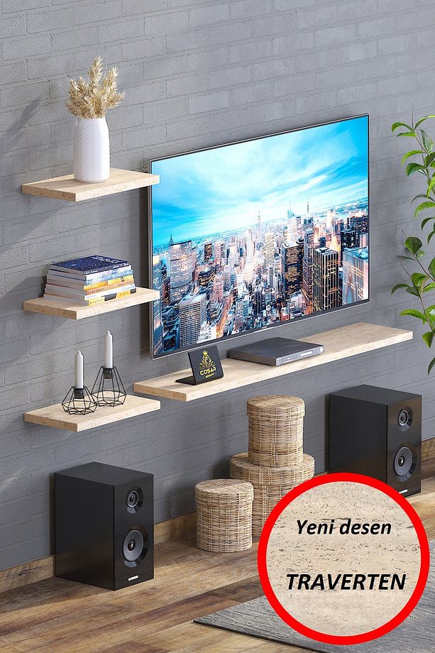 4lü Iskandinav Tarzı Bohem Uçan Duvar Rafı Tv Rafı Salon Dekorasyonu 4'lü - 1