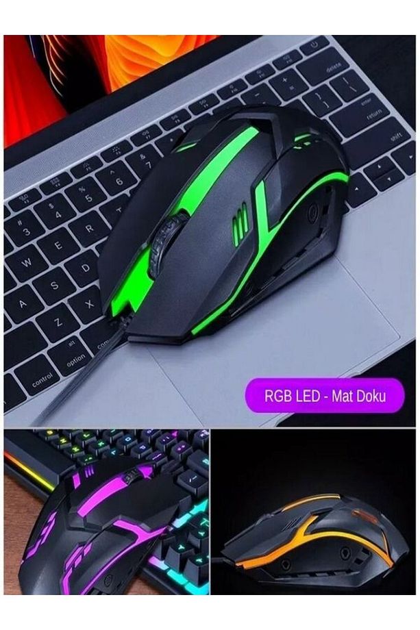 Oyuncu Mouse Usb Kablolu Gaming Rgb Işıklı Fare 1200dpi Siyah Mat Doku Ele Oturur Hadron - 3