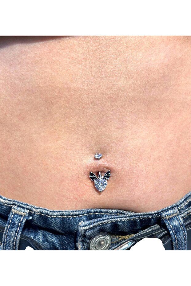 Çelik Kanatlı Kalp Göbek Piercing - 6