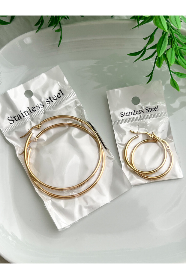 Stainless Steel 2-Piece Gold Hoop Earrings