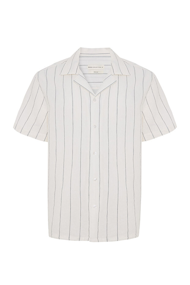 Regular Fit Resort Collar Striped Short Sleeve Shirt