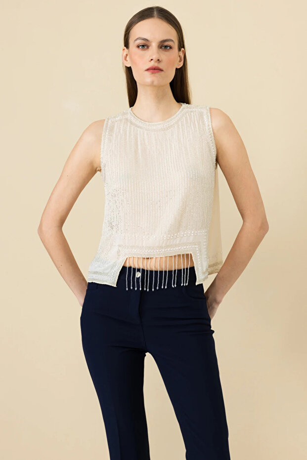 Boncuk İşlemeli Bluz - 1