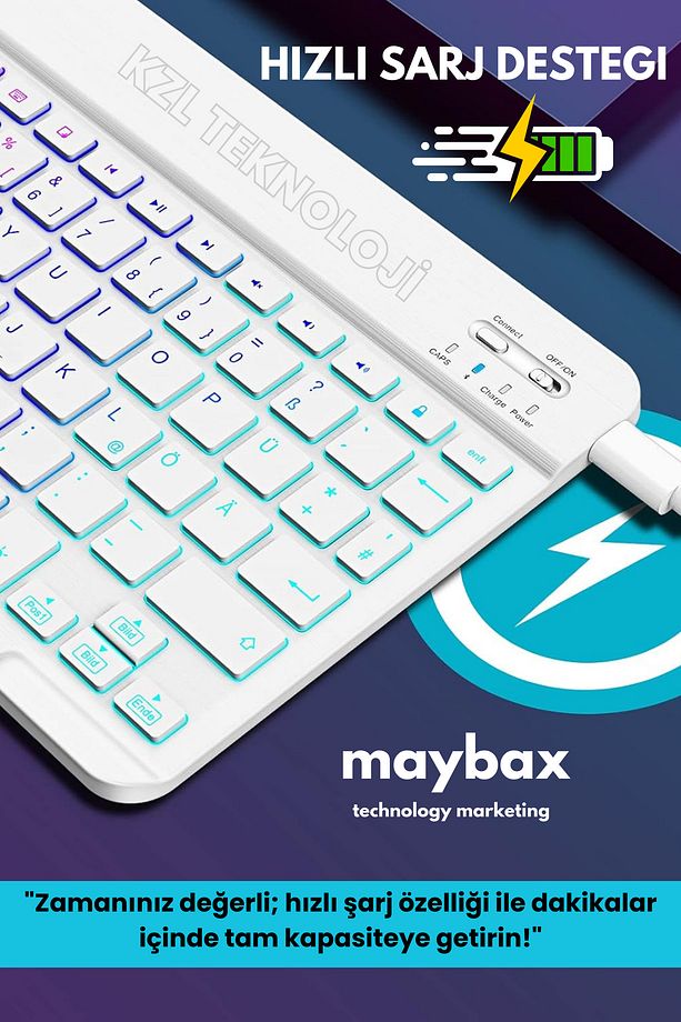 Tüm Cihazlara Uyumlu Akıllı Taşınabilir Şarjlı Rgb Kablosuz Bluetooth & Wireless Klavye Mouse Seti - 7