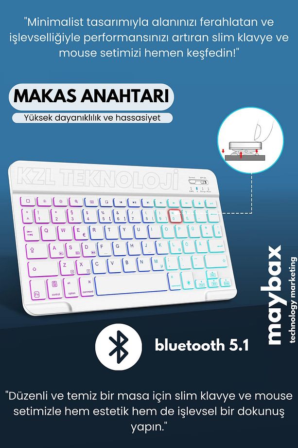 Tüm Cihazlara Uyumlu Akıllı Taşınabilir Şarjlı Rgb Kablosuz Bluetooth & Wireless Klavye Mouse Seti - 8