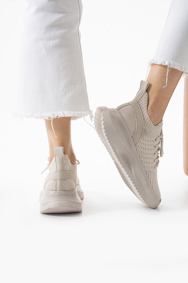 Kadın Bağcıklı Nefes Alabilen Fileli Kalın Taban Rahat Memory Foam İç Tabanlı Sneaker Spor Ayakkabı - 3