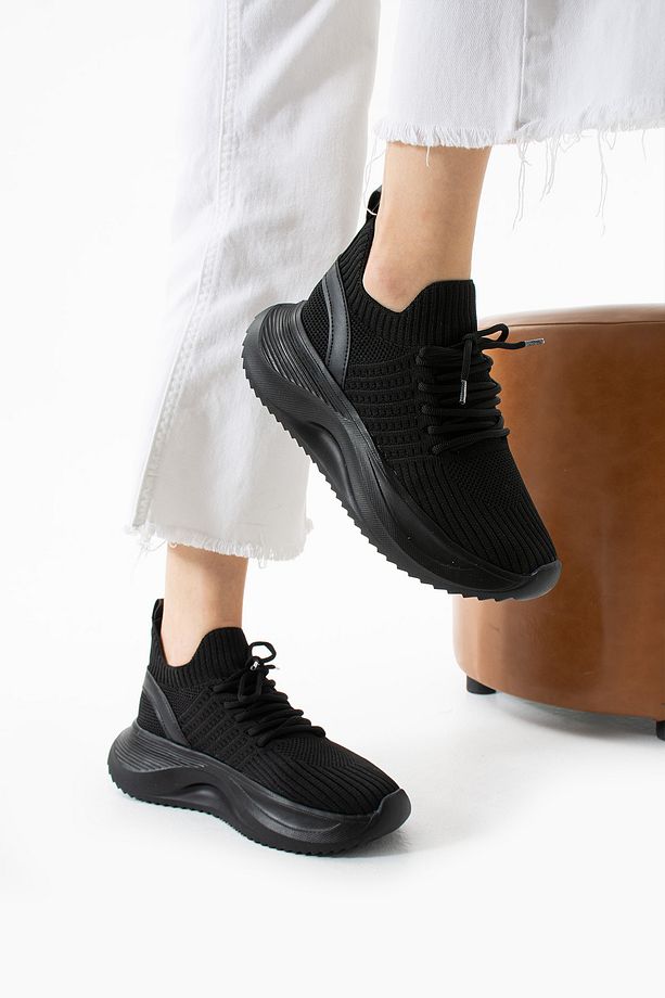 Kadın Bağcıklı Nefes Alabilen Fileli Kalın Taban Rahat Memory Foam İç Tabanlı Sneaker Spor Ayakkabı - 3