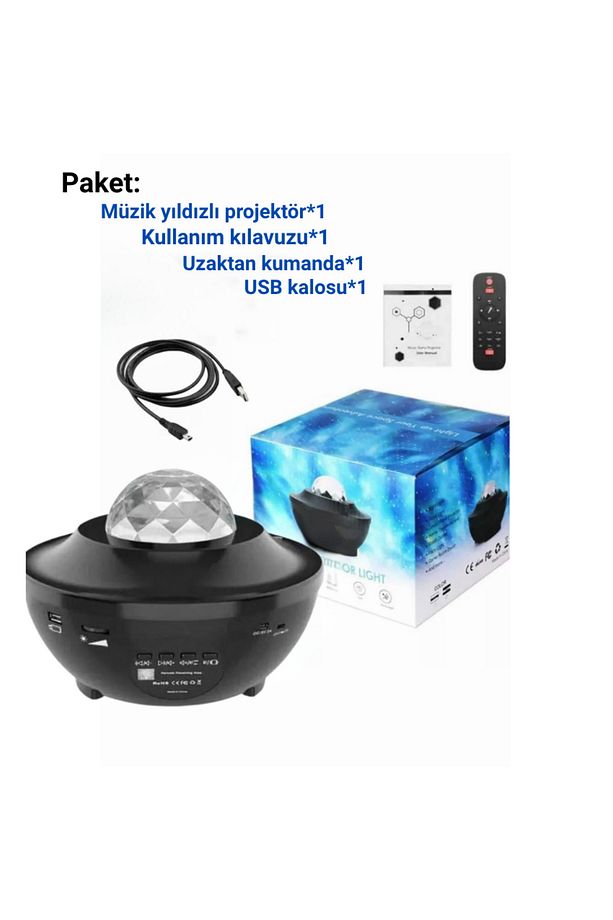 Led Yıldız Projektör Gece Lambası 21 Renk Bluetooth Hoparlör Kumanda Dalga Efekti - 8