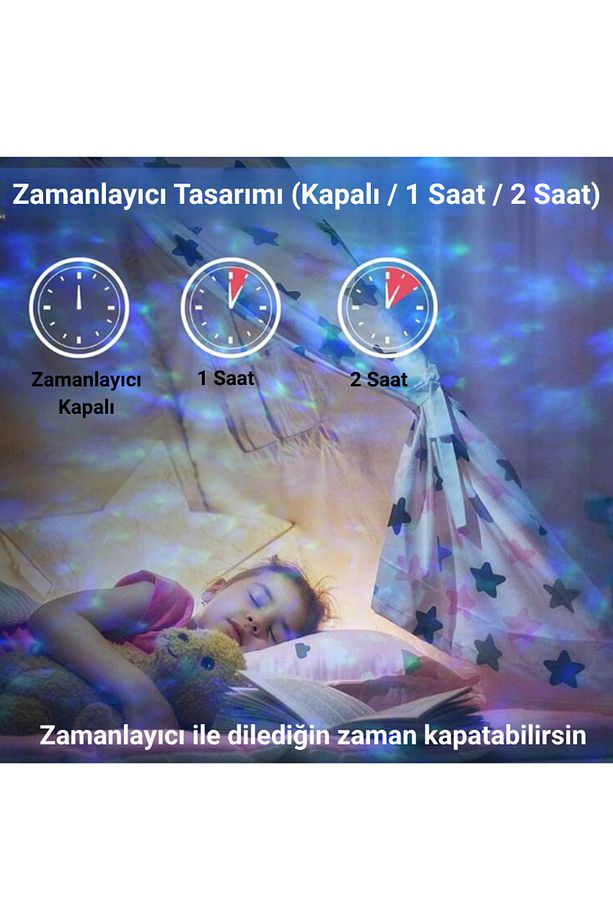 Led Yıldız Projektör Gece Lambası 21 Renk Bluetooth Hoparlör Kumanda Dalga Efekti - 7