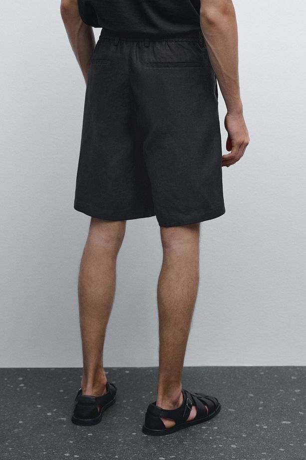 %100 Keten Yarı Jogger Bermuda Şort - 3