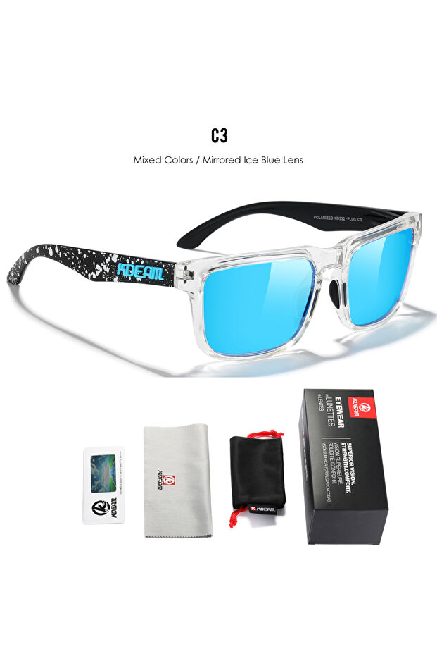 C3 mirror ice blue KDEAM PLUS Size Fishing Sunglasses Men 64mm Width Larger Size Polarized Sunglasse