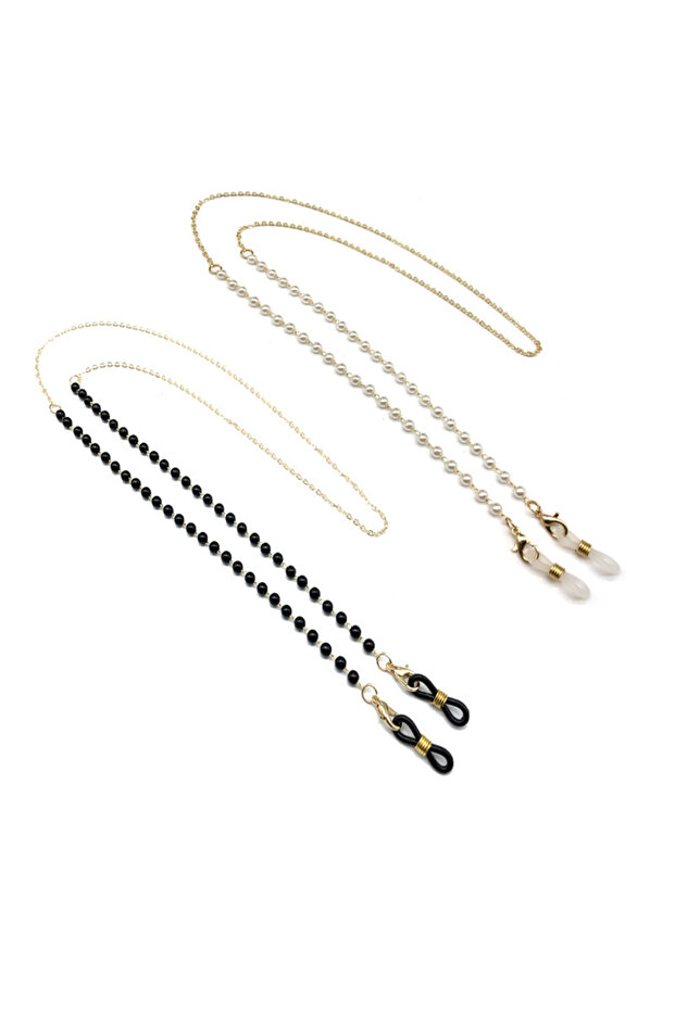 White Black -2pcs 2 PCS New Glasses Chain Pearl Glasses Chain Anti Lost Mask Chain Glasses