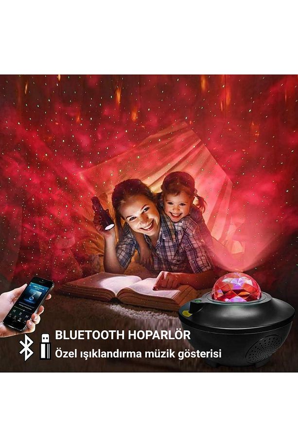 Led Yıldız Projektör Gece Lambası 21 Renk Bluetooth Hoparlör Kumanda Dalga Efekti - 6