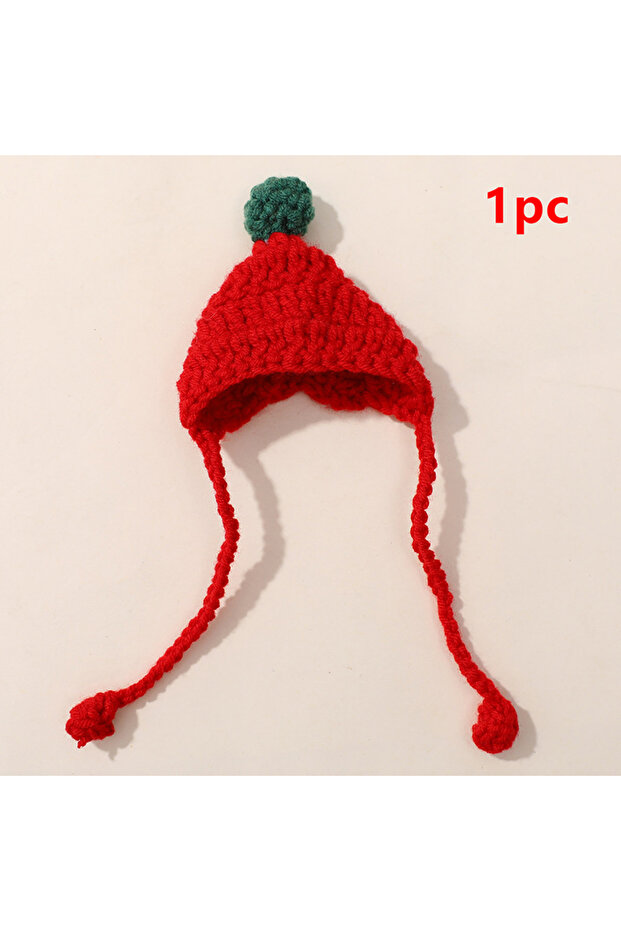 Red 1 Cute Doll House Doll Hat Mini Straps Handmade Woven Hook Knitted Woolen Head Covers Cartoon DI