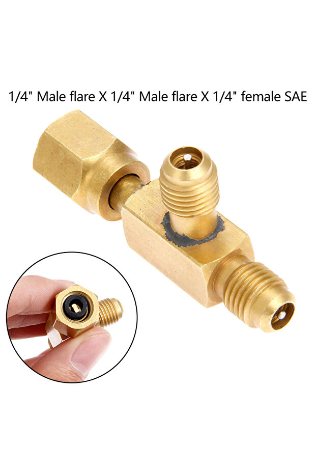 محول على شكل حرف T أصفر قطعة واحدة، محول على شكل حرف T، مقاس 1/4×1/4×1/4\" SAE Flare Add Gauge، مضخة تفريغ عميق/مجموعة مشعب