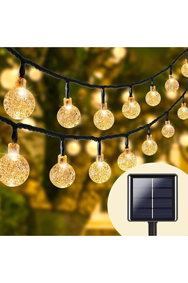5M20L-Warm White 1pc Solar Crystal Ball Fairy String Lights 5M20L Outdoor Waterproof Christmas Decor