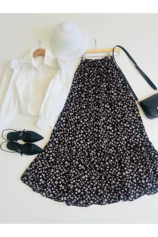 Layered Viscose Skirt - Floral Pattern
