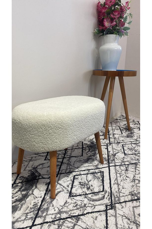Oval Bench Puf Ahşap Ayaklı Geniş Oturum Alanlı - 2