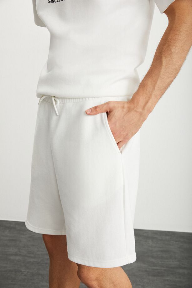 RAMADANP009 Erkek 75% Pamuk 25% Polyester Ekru Şort - 5