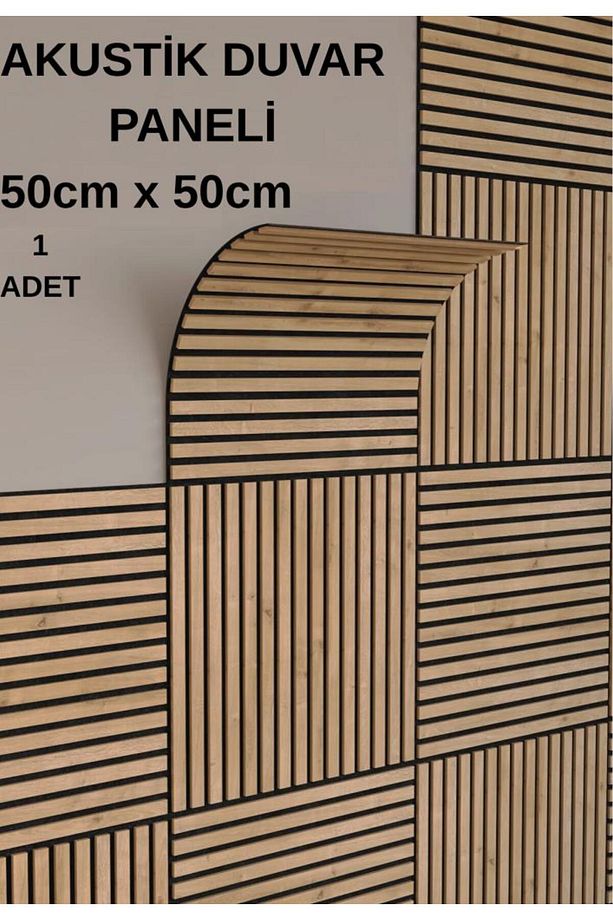 50x50cm 1 Adet Dekoratif Akustik Panel 3mm Keçe Ve 8mm Mdflam Duvar Çıtası Paneli Isı ve Ses Yalıtım - 1