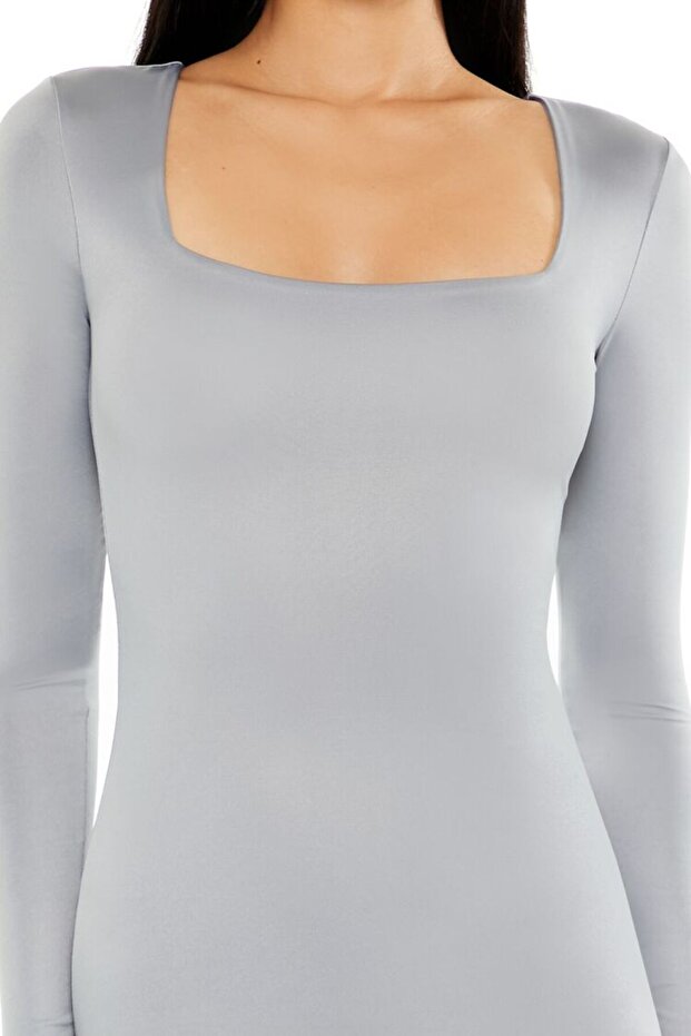 Kare Yaka Midi Elbise - 3