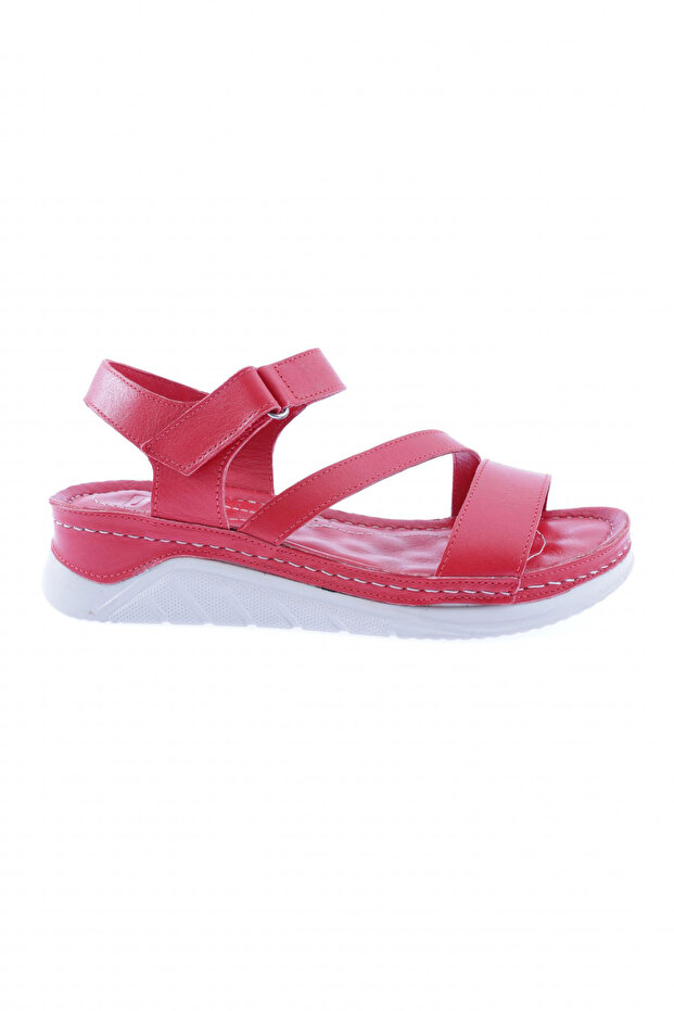 Women's Side Cross Straps Ankle Strap Sandals Red Genuine Leather 72133217