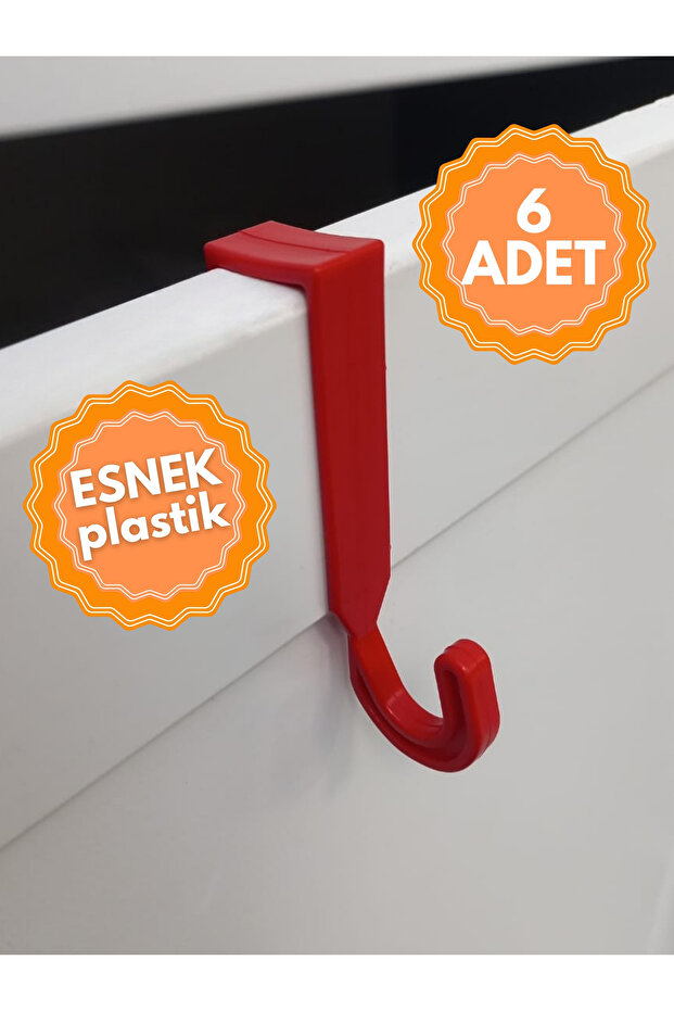 6 Pack Red Snap-On Plastic Multi-Purpose Hanger for Kitchen, Office, Drawer, Cabinet Door