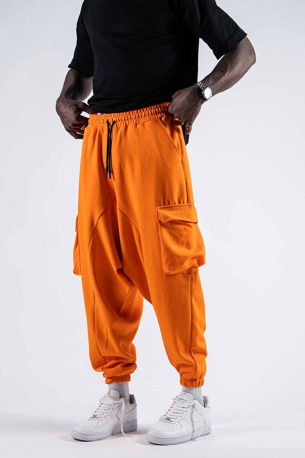 Erkek Kargo Cep Bol Turuncu Jogger Şalvar Pantolon - 3