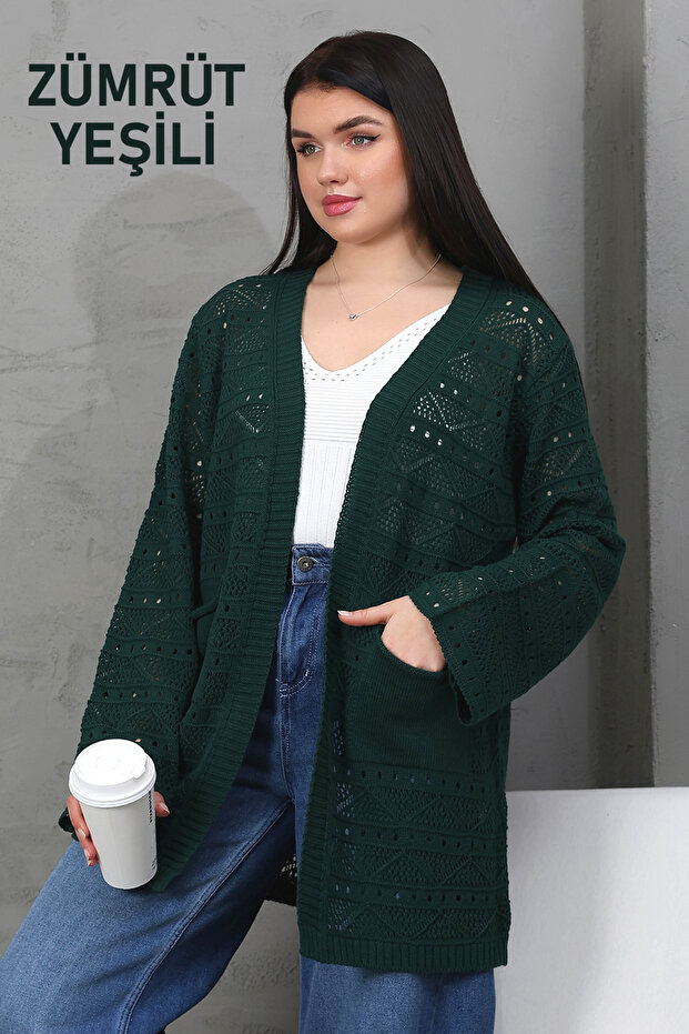 V-Neck Long Loose Sleeves Hollowed Openwork Pockets Loose Relaxed Fit Knitwear Spring Summer Cardigan