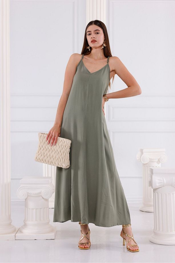 Sade Acı Kahve Viskon Maxi Elbise - 4