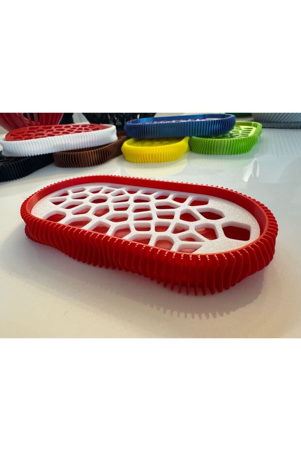 3D Soap Dish, Wave Model, Red / White - 2