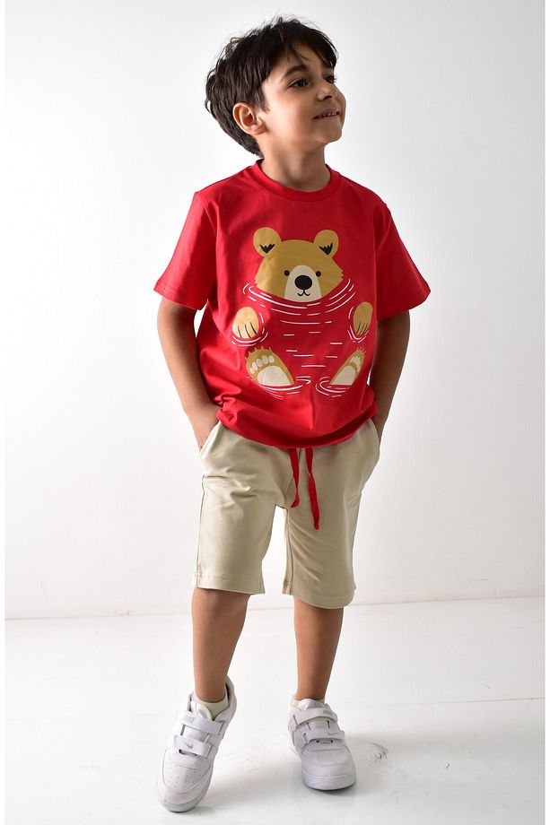 Erkek Çocuk Baskılı T-shirt Şort Takımı - 1