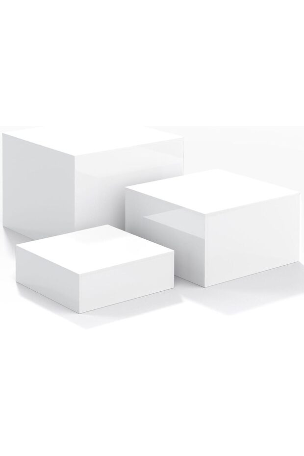 Food Risers for Buffet Table, Display Stand Shelf with Hollow Bottoms 3PCS 8''x9''x10'' (White) - 1