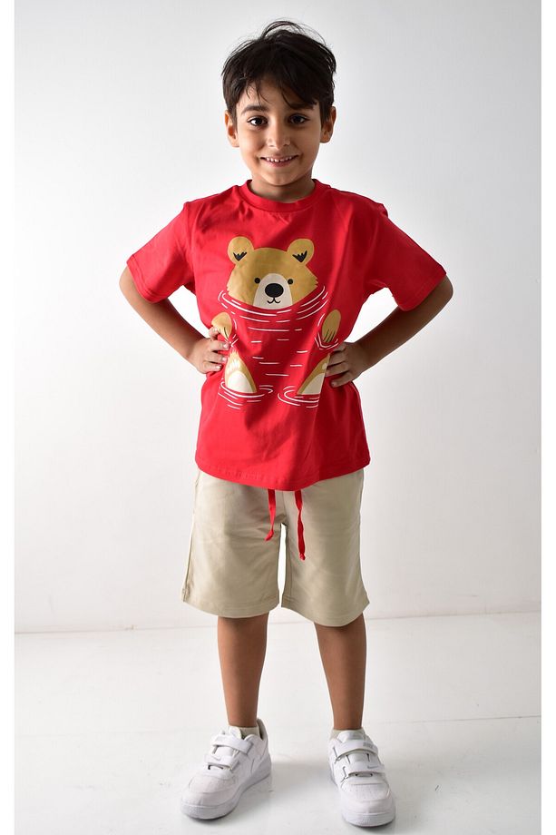 Erkek Çocuk Baskılı T-shirt Şort Takımı - 2