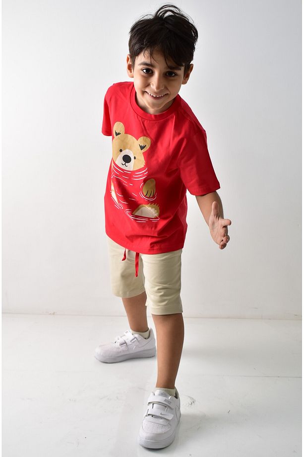 Erkek Çocuk Baskılı T-shirt Şort Takımı - 3